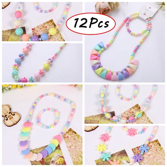 LOVEVER 12 Pcs Jewelry Princess Necklace Bracelet Set Girls Play Jewelry Costume Kit Necklace Bracelet for Toddler Kids Play Dress Up for 3 4 5 6 7 8 9 10 Year Old Girls/Toddlers/Kids