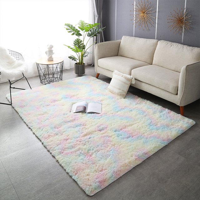 maskred Carpet Nordic INS Modern Simple Rectangle Rug Tie-Dye Plush Thick Derotation Mat Footcloth Guestroom Bedside Kitchen Iridescence