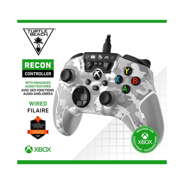 Turtle Beach Recon Controller Manette Filaire Xbox camouflage Arctique avec Motif camouflage Gris et Blanc, Poignées Ergonomiques Rafraîchissantes, Fonctions audio d'Audition Surhumaine, Mode de Mise au Point Pro-Aim, et Boutons Arrière à Action Rapide, Conçue pour Xbox Series X, Series S, Xbox One et Windows 10/11.