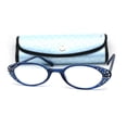 thumbnail image 1 of Lunettes de Lecture pour Femmes en Forme d'Oeil de Chat Ovales Cloutées de Strass avec Étui Rigide Bleu +2,75, 1 of 4