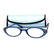 Womens Rhinestone Studded Oval Cat Eye Reading Glasses with Hard Case Blue +1.5
