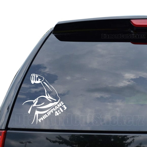 Philippians 4:13 Bible Decal Sticker Car Truck Motorcycle Window Bumper Laptop Wall Decor - Size (07 inch / 18 cm Tall) - Color (Gloss White)