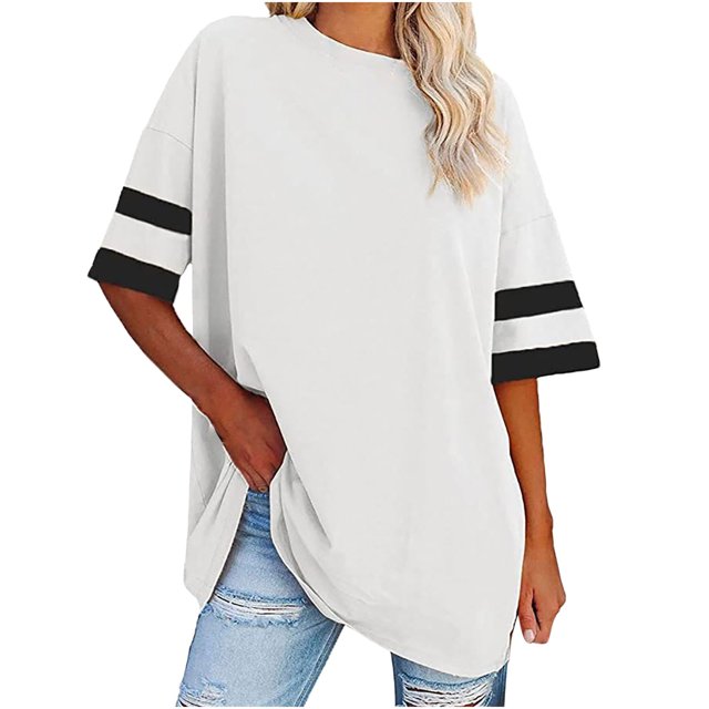 Chandails à Manches Courtes pour Femmes T-Shirts Surdimensionnés pour Femmes T-Shirts Amples Demi-Manches Col Rond Hauts Color Block Tuniques T-Shirts Surdimensionnés pour Femmes Hauts à Demi-Manches pour Femmes