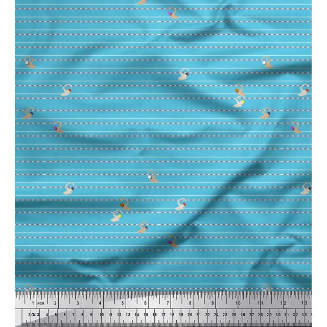 Soimoi Tissu Popeline de Coton Imprimé Sports de Course pour Piscine au Mètre 56 Pouces de Large