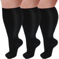 thumbnail image 1 of 3 Pack Plus Size Compression Socks for Women & Men, 15-20mmHg Extra Wide Calf Knee High Stockings for Circulation Support, 1 of 5