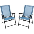 thumbnail image 1 of Gymax Set of 2 Patio Folding Chairs Outdoor Portable Pack Lawn Chairs w/ Armrests Blue, 1 of 7