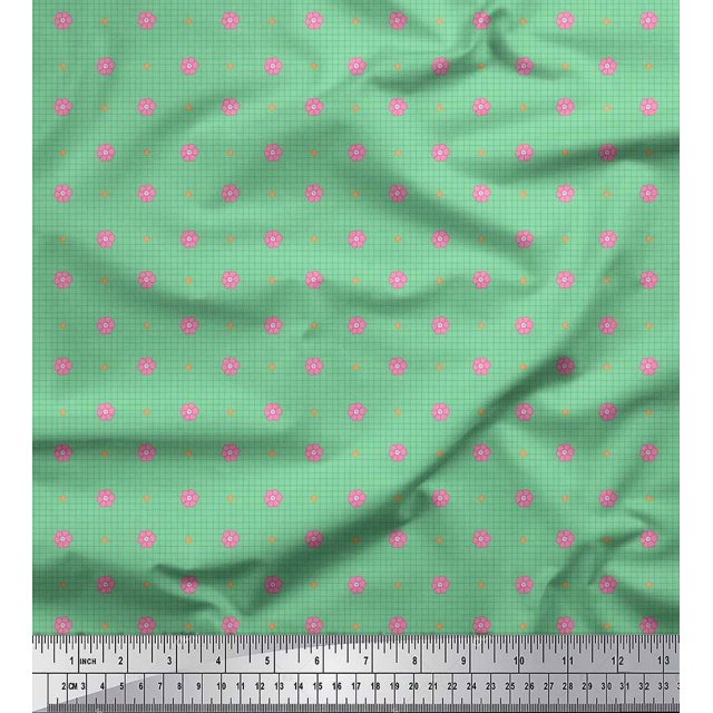 Soimoi Poly Georgette Fabric Floral & Check Fabric Prints By Yard 52 Inch Wide