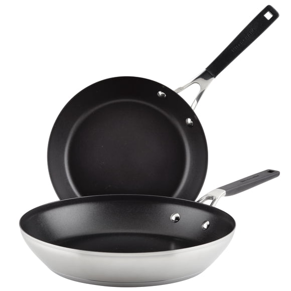 KitchenAid Stainless Steel Nonstick Frying Pan Set, 9.5-inch and 12-inch, Brushed Stainless Steel
