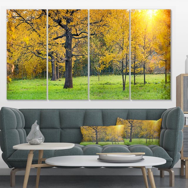 Sunny Park with Oak Panorama - Large Landscape Canvas Art