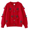 thumbnail image 1 of Manteau en Molleton pour Bébé Garçon Industrie Lourde Cardigan Tricoté au Crochet à la Main pour Filles Coton Col Rond Chandail pour Enfants Veste Nouvelle Vestes d'Automne Manteau d'Hiver Rouge 3T, 1 of 3