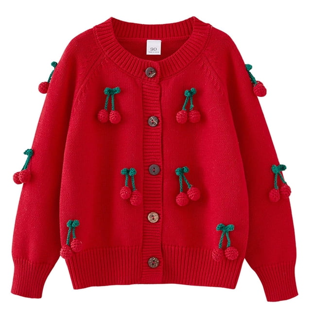 Manteau en Molleton pour Bébé Garçon Industrie Lourde Cardigan Tricoté au Crochet à la Main pour Filles Coton Col Rond Chandail pour Enfants Veste Nouvelle Vestes d'Automne Manteau d'Hiver Rouge 3T