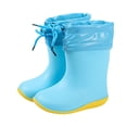 thumbnail image 1 of Kids Child Rain Boots with an Elastic Boot Collar Adjustable Drawstring Solid Color Waterproof Non Slip Light up Rubber Sole Garden Shoes Outdoor EVA Rain Shoes for 2-9 Years Blue, 1 of 4