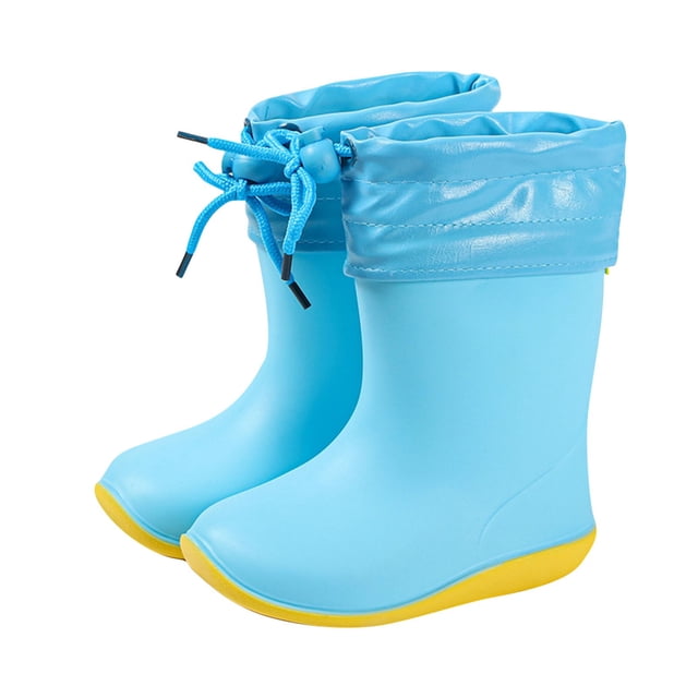 Kids Child Rain Boots with an Elastic Boot Collar Adjustable Drawstring Solid Color Waterproof Non Slip Light up Rubber Sole Garden Shoes Outdoor EVA Rain Shoes for 2-9 Years Blue