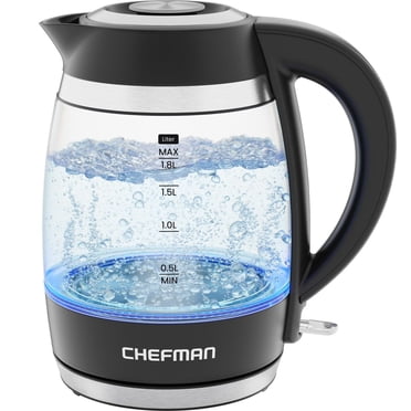 Bouilloire électrique Chefman Rapid-Boil 1.8L avec couvercle amovible et voyants DEL - Noir, Nouveau