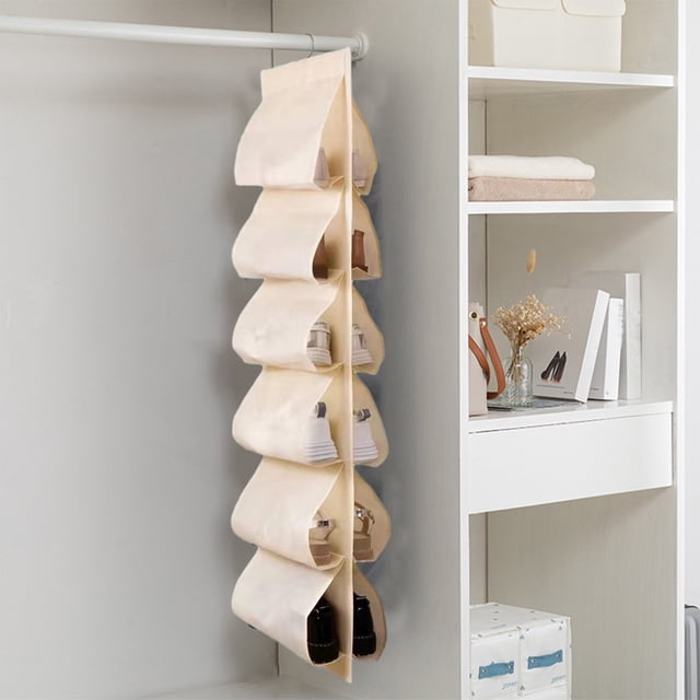 LSLJS Hanging Shoe Organizer for Closet With 12 Large Pockets Roating Hanger for Storage Mens Shoes, Clothes,Also Can Used As Travel Shoe Rack Hanging, Laundry Basket