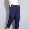 thumbnail image 4 of asjyhkr Plus Size Mens Linen Pants Elastic Waist Drawstring Hiking Beach Cropped Pants with Pockets,M-5XL, 4 of 4