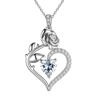 Beautlace Collier en Argent Sterling 925 avec Pierre de Naissance pour Femmes, Pendentif Cœur Fleur de Rose, Collier, Bijoux Fins, Cadeaux d'Anniversaire, d'Anniversaire de Mariage et de Noël pour Femmes et Filles