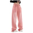thumbnail image 1 of Bmisegm Jeans à Jambe Droite Ample Taille Haute à Jambe Grand pour Femmes, Rouge, P, 1 of 6