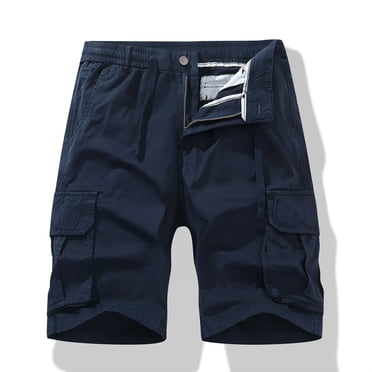 IROINID Shorts de Golf pour Hommes, Shorts Cargo Courts Décontractés pour Hommes Unis avec Fermeture Éclair et Boutons, Poches, Bleu Foncé m