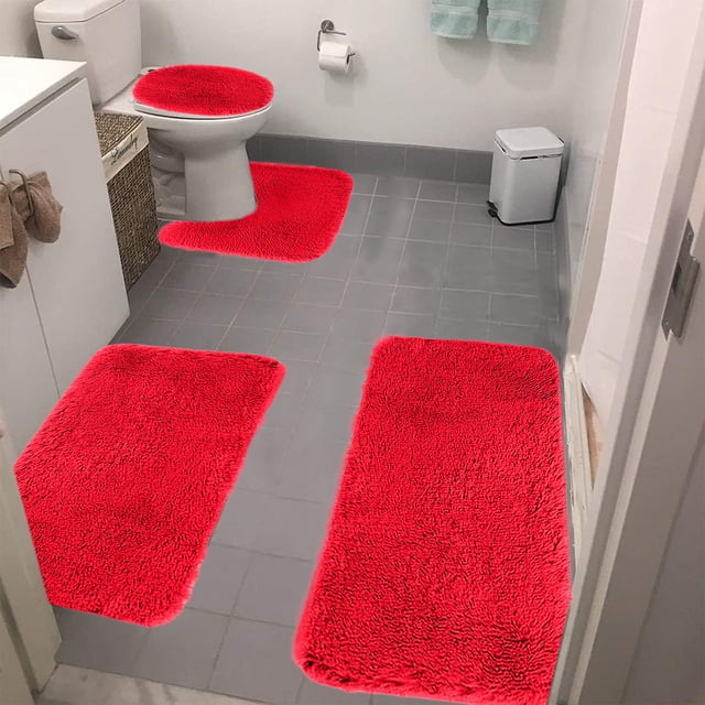 Solid Color Bath Mats 4 Set Bathroom Rugs For 4 Pcs Toilet Mats Universal Soft Comfortable Water Absorption Non-Slip Thick Machine Washable Easier To Dry Dark