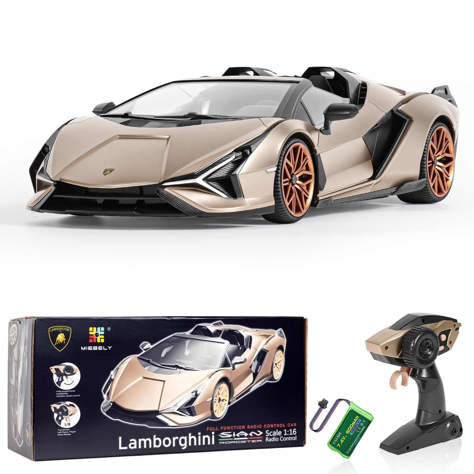 MIEBELY Lamborghini Remote Control Car, 1:16 Scale Lambo Toy Car 7.4V 500mAh Officially Licensed 12Km/h Rc Cars with Led Light 2.4Ghz Model Car for Adults