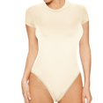 thumbnail image 1 of Penkiiy Justaucorps pour Femmes à Col Rond, Col Rond, Manches Courtes, Coupe Ajustée, Décontracté, Basique, Rallonge, Combinaison Quotidienne, T-Shirts, Kaki, Gaine Ventre, 1 of 6