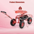 thumbnail image 3 of Costway Chariot de Jardin Chariot de Patio Siège de Travail à Roulettes avec Plateau Panier Poignée Extensible Rouge, 3 of 10