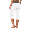 thumbnail image 3 of Cameland Pantalon Cargo de Randonnée pour Femmes en Coton, Taille Élastique, Pantacourt d'Extérieur à Bas Resserré, Pantalon de Sport avec Poches, 3 of 4