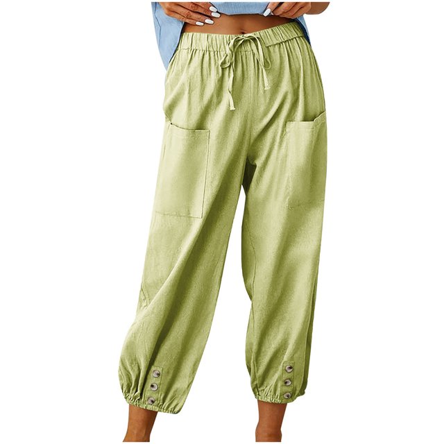 Timegard Women's Cotton Linen Elastic Waist Drawstring Casual Loose Pants