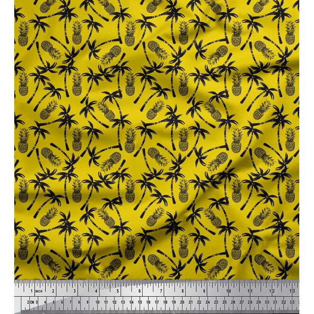 Soimoi Cotton Poplin Fabric Palm Tree & Pine Fruits Decor Fabric Printed Yard 56 Inch Wide