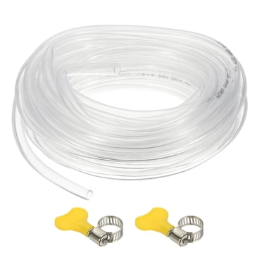 Uxcell Vinyl Tubing, 5/16"ID X 3/8"OD Flexible Clear Plastic Tube with 2 Hose Clamps, Hose Line Pipe, 33ft