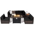 thumbnail image 1 of Gymax 7PCS Patio Rattan Furniture Set 42'' Fire Pit Table w/ Cover Cushioned Black, 1 of 10