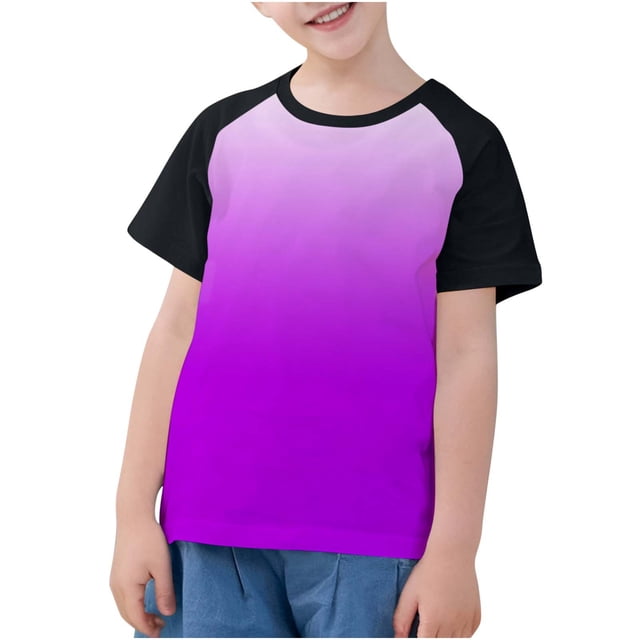 Plebaso T-Shirts de Mode pour Enfants Unisexe T-Shirts à Dégradé Col Rond Garçons Filles T-Shirts d'Été Hauts