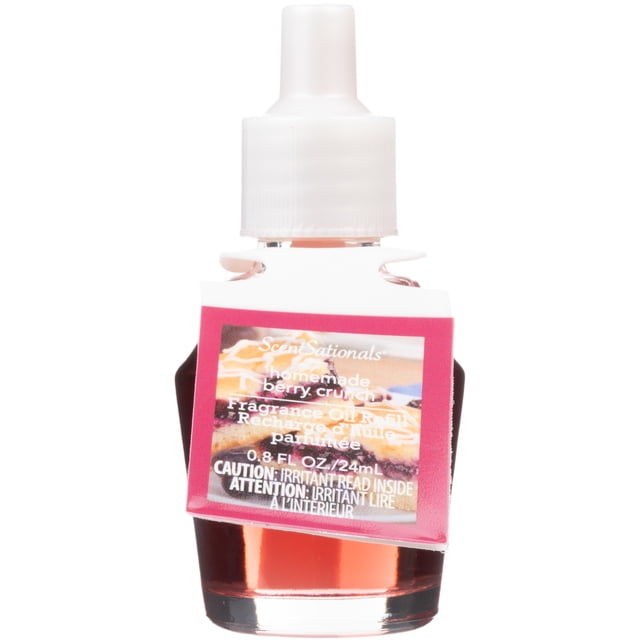 ScentSationals Huile Parfumée Charm Huile Parfumée Maison aux Petits Fruits Croquants Bouteille de Recharge d'Huile avec Bouchon en Plastique Blanc et Étiquette Rose Présentant une image de dessert et un Texte d'Avertissement, 0,8 fl oz (24 ml), Conçue pour Être Utilisée avec des Diffuseurs de Désodorisant pour Créer une Atmosphère Parfumée Chaleureuse