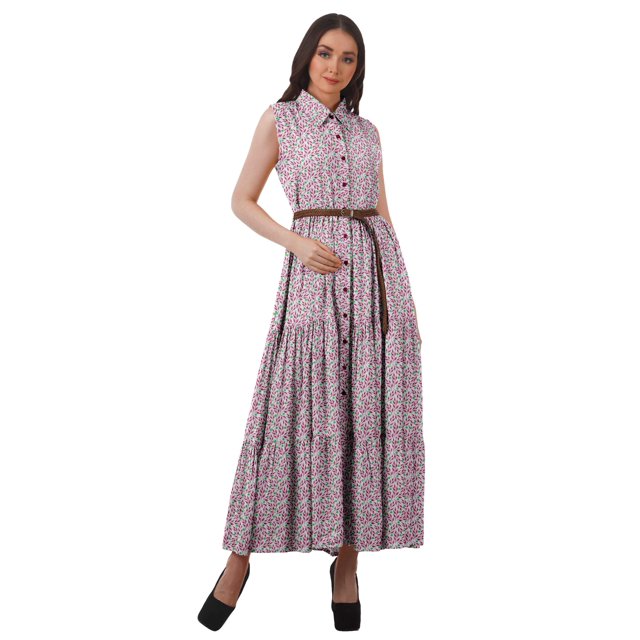 Moomaya Robe d'Été Sans Manches Chemise à Boutons Tenues Décontractées Femmes Grande Taille