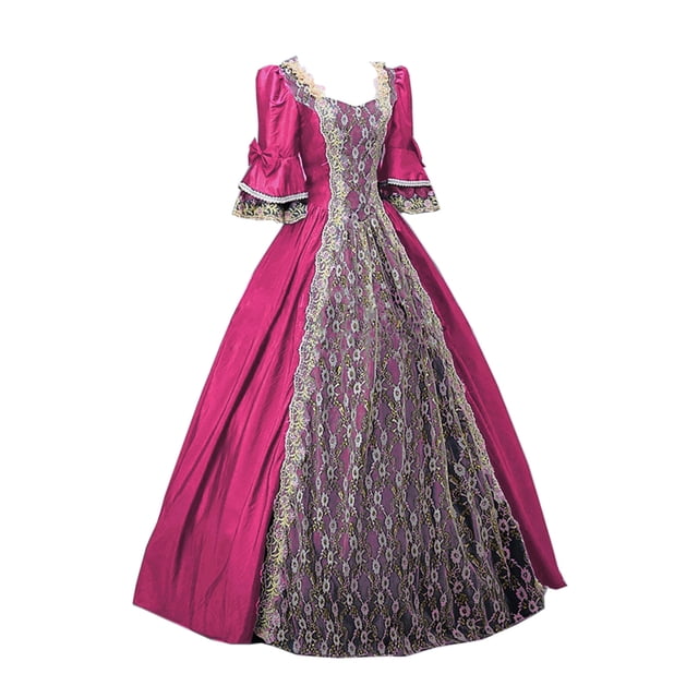 JGGSPWM Robe Victorienne Renaissance Médiévale pour Femmes Vintage en Dentelle à Coutures Corset de Princesse Robe de Bal Rose Vif 4TG