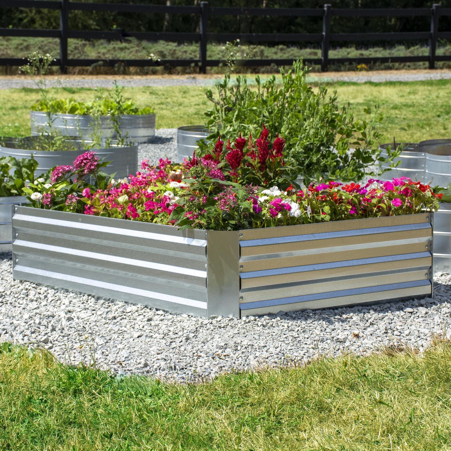 Grapevine Galvanized Steel Raised Garden Bed, Rectangular, Silver