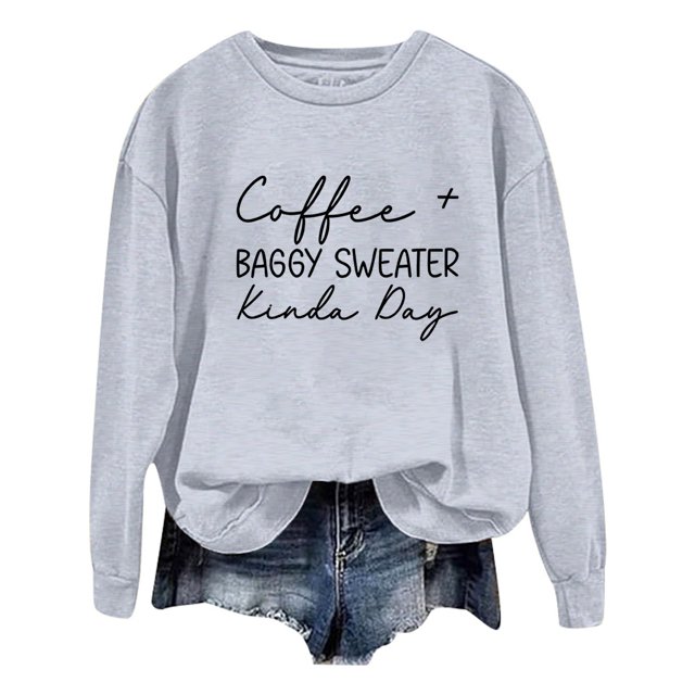 WEAIXIMIUNG Custom Sweatshirt Ladies Fashion Leisure Pure Color Loose Long Sleeved Printed Letters Round Collar