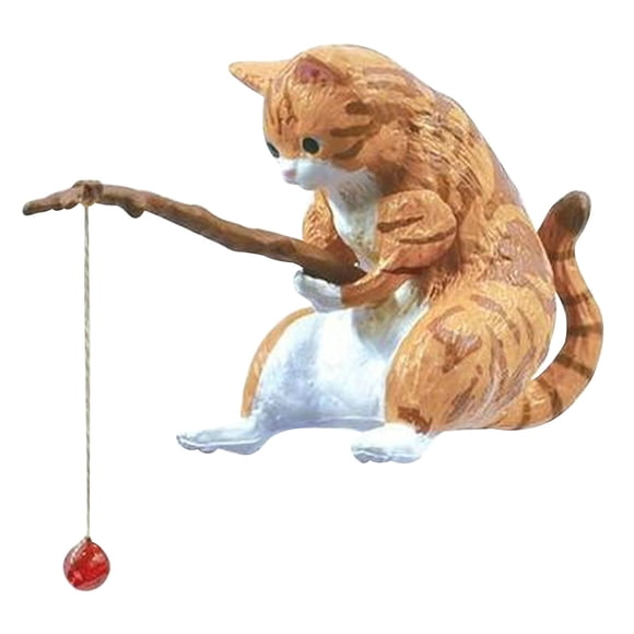 Aquarium Water Tank Lovely Cats Statue, Cats Fishing Figure, Ornaments, Cats Decoration