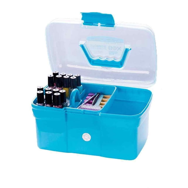 Art Craft 2 Layer Storage Case Box Makeup Plastic Portable Collection New Blue S 27*17*17cm