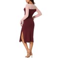thumbnail image 3 of INSPIRE CHIC Robe Midi en Tricot pour Femme 2023 Automne Hiver à Manches Longues, Découpes, Col Rond, Blocs de Couleur, Ourlet Fendu, Rose-Rouge Vin TG, 3 of 5