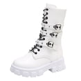 thumbnail image 4 of Dakaela Black Platform Goth Boots for Women Buckle Combat Mid Calf Boot Side Zipper Motorcycle Riding Biker Booties White 7.5, 4 of 5