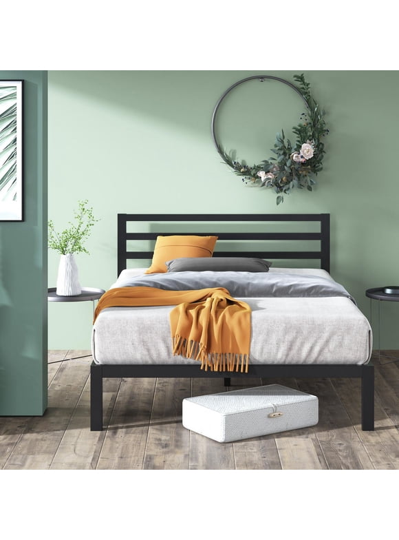 Zinus Mia King Metal Platform Bed Frame with Headboard, Modern Minimalist Steel Mattress Foundation, No Box Spring Needed, Black