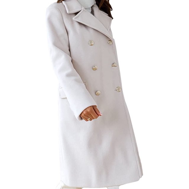 LinYooLi Manteau Caban à Double Boutonnage pour Femmes, Col Cranté, Hiver, Décontracté, Mélange de Laine, Long Shacket