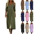 thumbnail image 1 of Pisexur Robes en Coton et Lin pour Femmes Décontractées Unies à Boutons Longues Robes Mode Col en V Manches 3/4 Robe Maxi Fluide pour Quotidien, Travail, Plage P-2TG, Brun, 1 of 9
