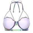 thumbnail image 4 of Eandarui Womens Shell Bikini Tops Glitter Pearl Chest Chains Halter Summer Beach Rave Party Bra Top Blue L, 4 of 6