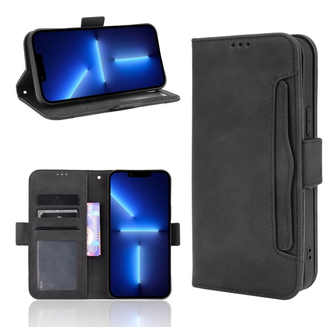 Pour MOTO G9 Plus Étui de Téléphone en Cuir à Fentes Multiples avec Rabat et Support - Noir