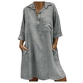 thumbnail image 1 of Chemises en Lin pour Femmes Été Femmes Printemps et Été Col à Revers Uni Coton Lin Robe Boutonnée Décontractée Poche Manches 3/4 Robe Chemise Robe d'Été pour Femmes Aguichant, 1 of 6