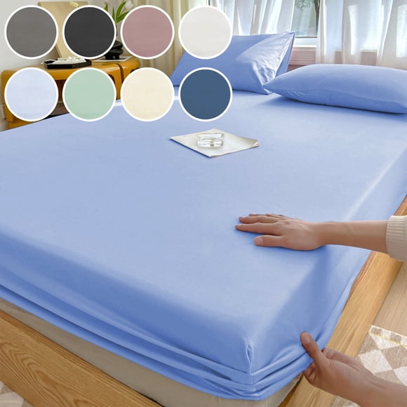Bowayaoa Deep Pocket Fitted Sheet Queen Size 200x180cm, Stretch Knitted Jersey Bed Sheet Set with Elastic All Around, Cooling Soft Breathable Wrinkle-Free Easy Care, Fits Mattress Up to 15 Inches