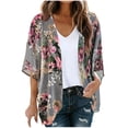 thumbnail image 2 of TIMIFIS Womens Floral Chiffon Kimono Cardigans Loose Beach Cover Up Half Sleeve Tops-Gray-XXXLFall, 2 of 7